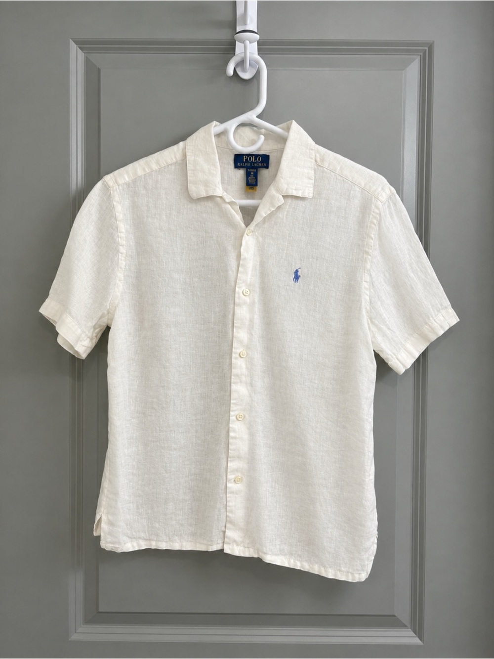 Polo by Ralph Lauren Cream Linen Short-Sleeve Button-Up Shirt with Blue Pony